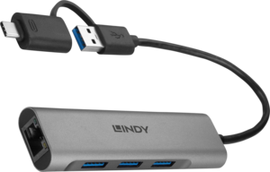 LINDY 3 portos USB 3.0 hub + GbEthernet
