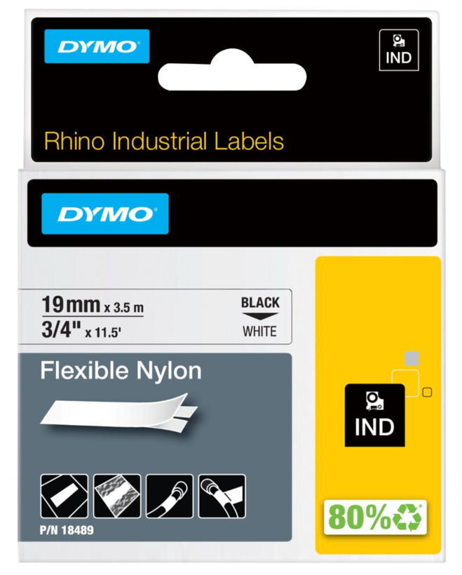 Ruban nylon Dymo ID1 blanc 19 mm x 3,5 m
