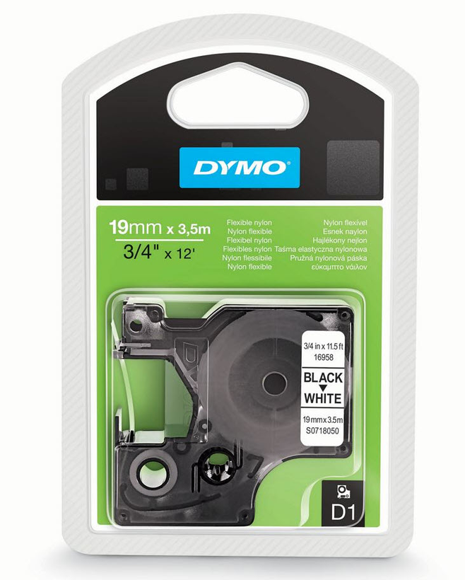 Dymo D1 Tape Nylon White/Black 19mm