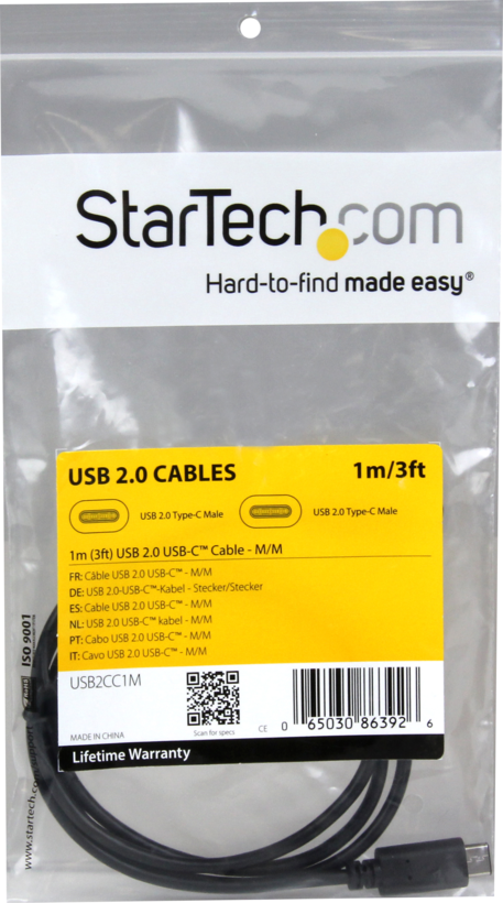 Câble USB 2.0 C m. -C m., 1 m, noir