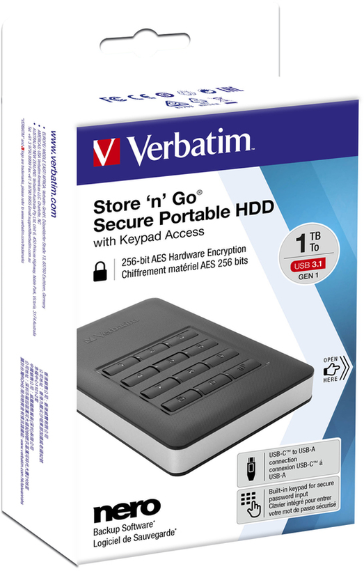 Verbatim Secure 1 TB USB 3.1 HDD