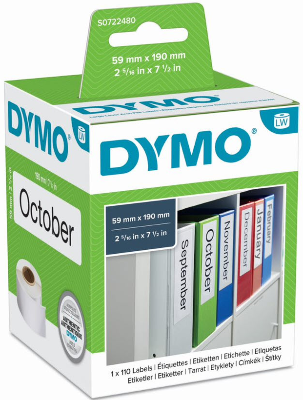 Dymo Folder Labels, Wide, 59x190, White