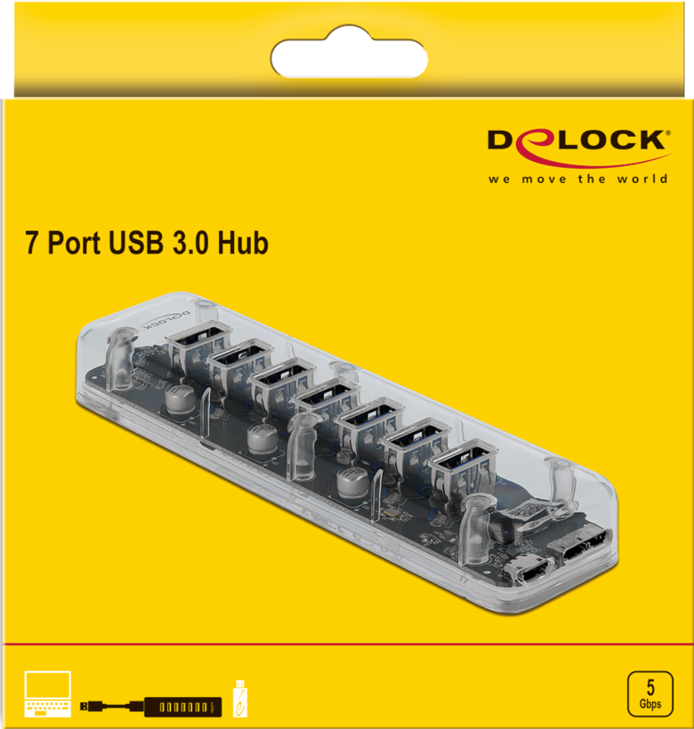 Hub USB 3.0 Delock 7 ports, transparent