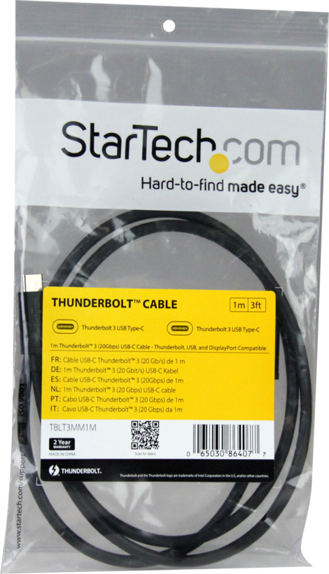 Cable Thunderbolt3 tipo C m- m, 1 m