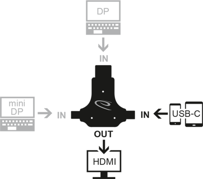 Delock DP/Mini DP/USB C - HDMI Adapter