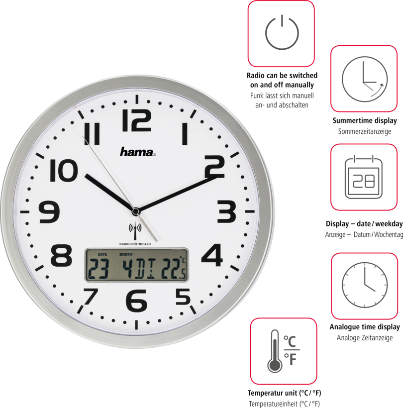 Horloge Hama Extra + date + température