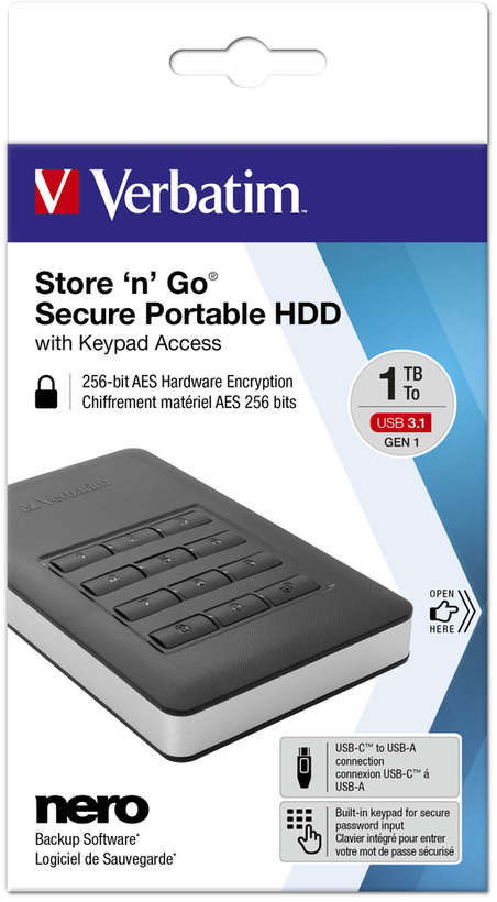 Verbatim Secure 1 TB USB 3.1 HDD