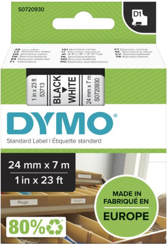 Fita etiquetagem Dymo D1 pr./br. 24mm