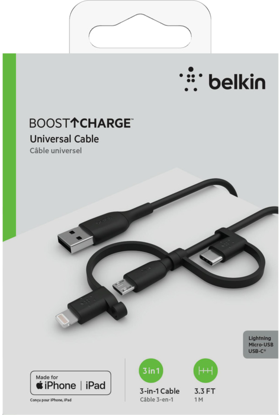 Kabel Belkin USB A - Ligh./microB/C 1 m