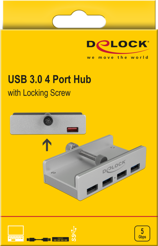 Hub USB 3.0 4 porte Delock, argento