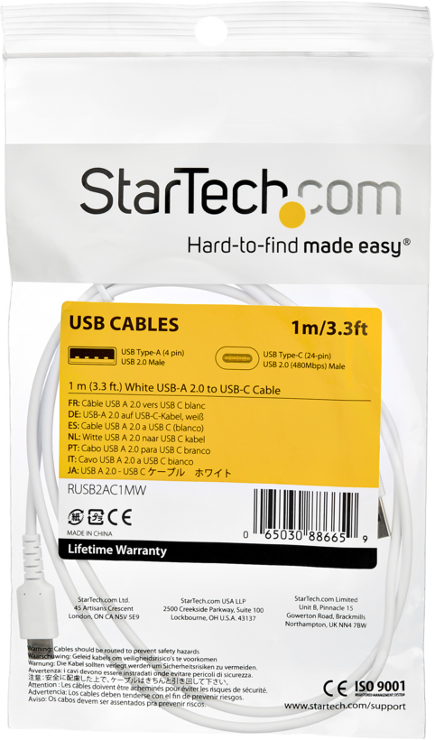 Cable StarTech USB tipo C - A 1 m