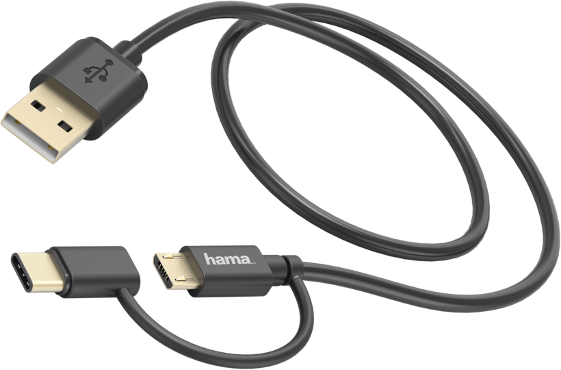 Hama USB Type-A - Micro B/C Cable 1m