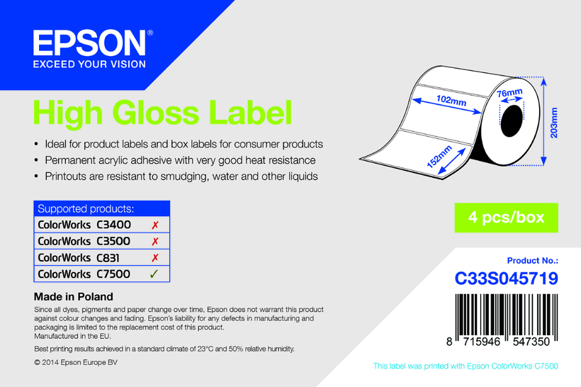 Étiquettes papier normal Epson 102x76 mm