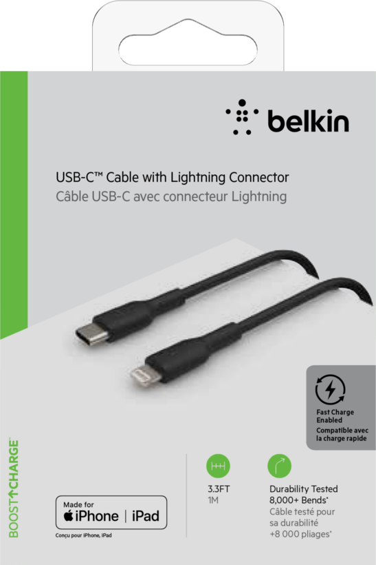 Câble Belkin USB-C - Lightning, 1 m