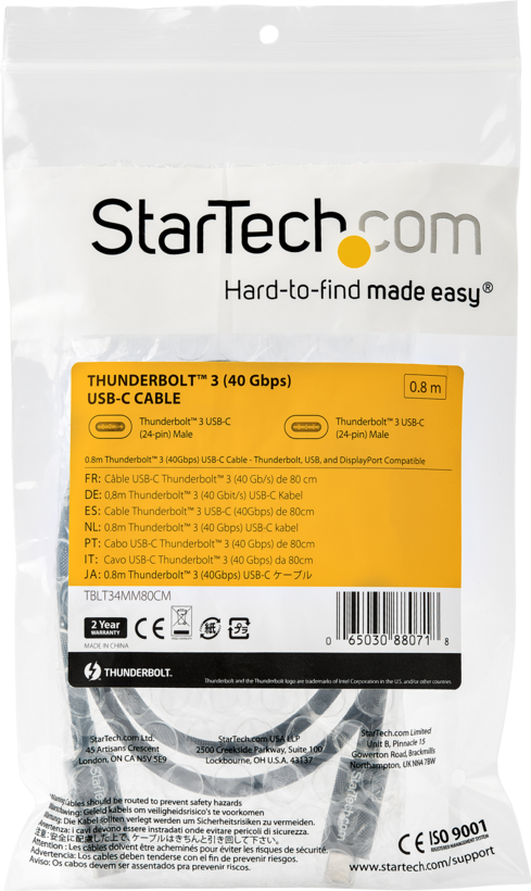 Câble Thunderbolt 3 StarTech, 0,8 m