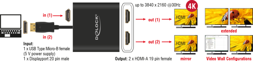 Delock DisplayPort - HDMI Splitter 1:2