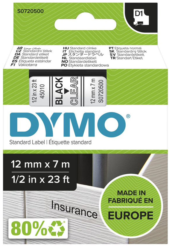 Cinta D1 Dymo LM 12mm x 7m transparente