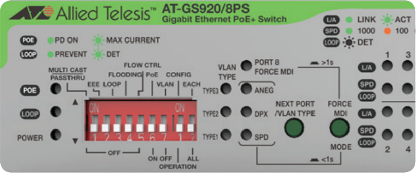 Přepínač Allied Telesis AT-GS920/8PS PoE