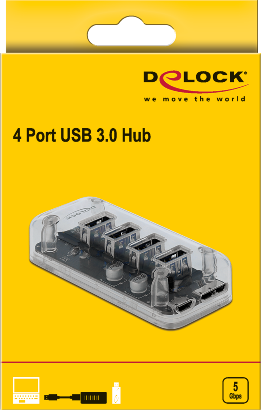 Hub Delock USB 3.0 4port. transparentní