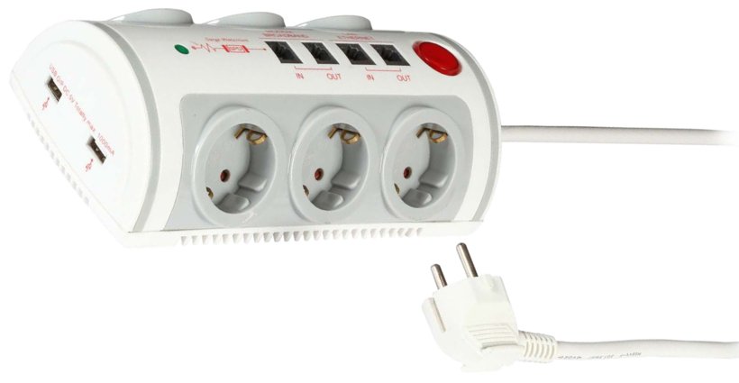6-socket Surge Prot.+ RJ45,RJ11,USB 1.5m
