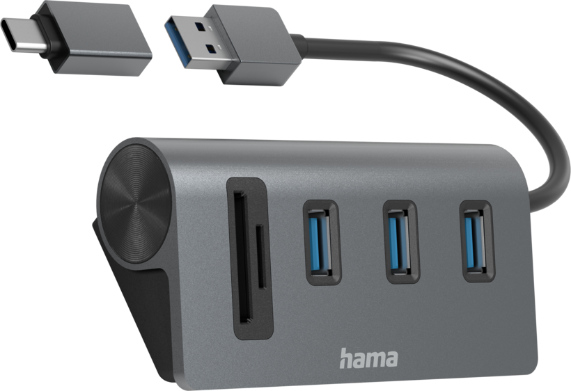 Hub USB 3.0 Hama 3 prts + leitor cartões