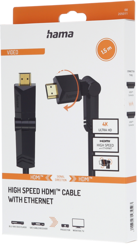 Câble HDMI Hama 90°, 1,5 m