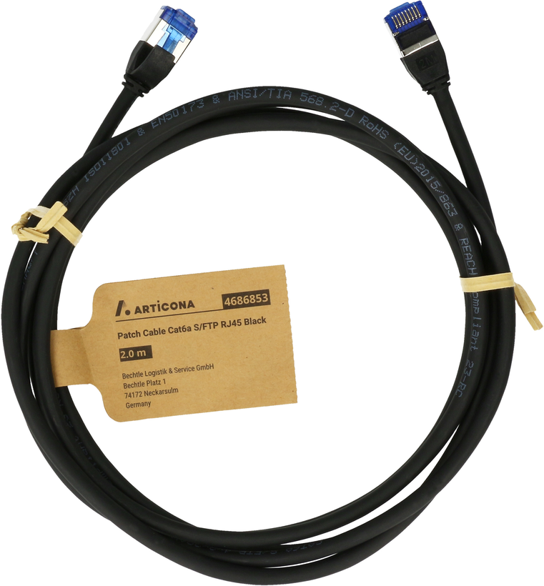 Câble patch RJ45 S/FTP Cat6a, 20 m, noir