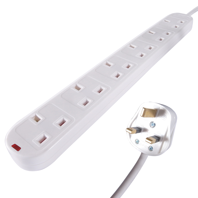 Surge Protected Ext. Lead 6 Way 2m White