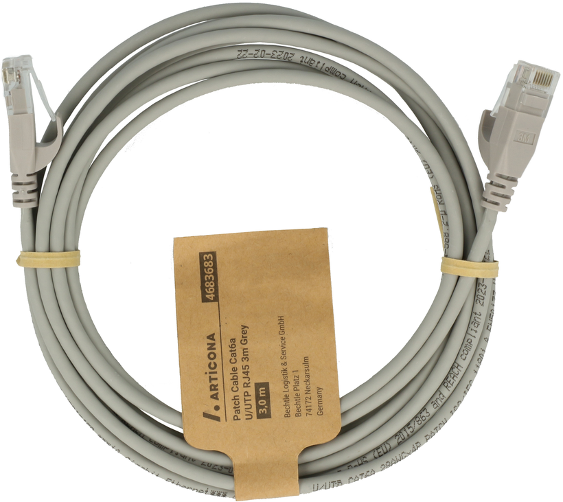 Patch Cable RJ45 U/UTP Cat6a 1.5m Grey