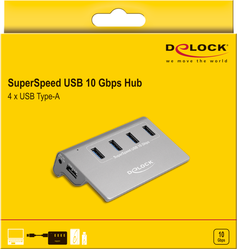 Hub USB 3.1 Delock 4 ports, argent