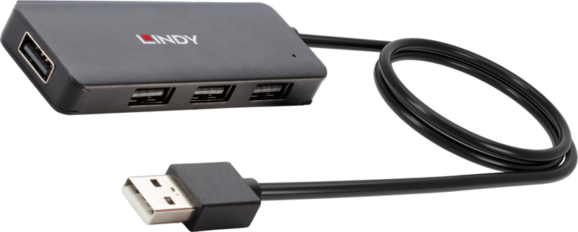 Hub USB 2.0 LINDY 4 ports, noir