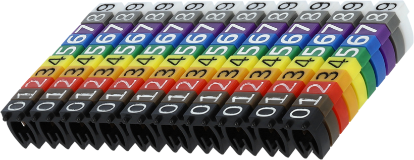 Clip cavi marcatori 0-9 colorati 100 pz.