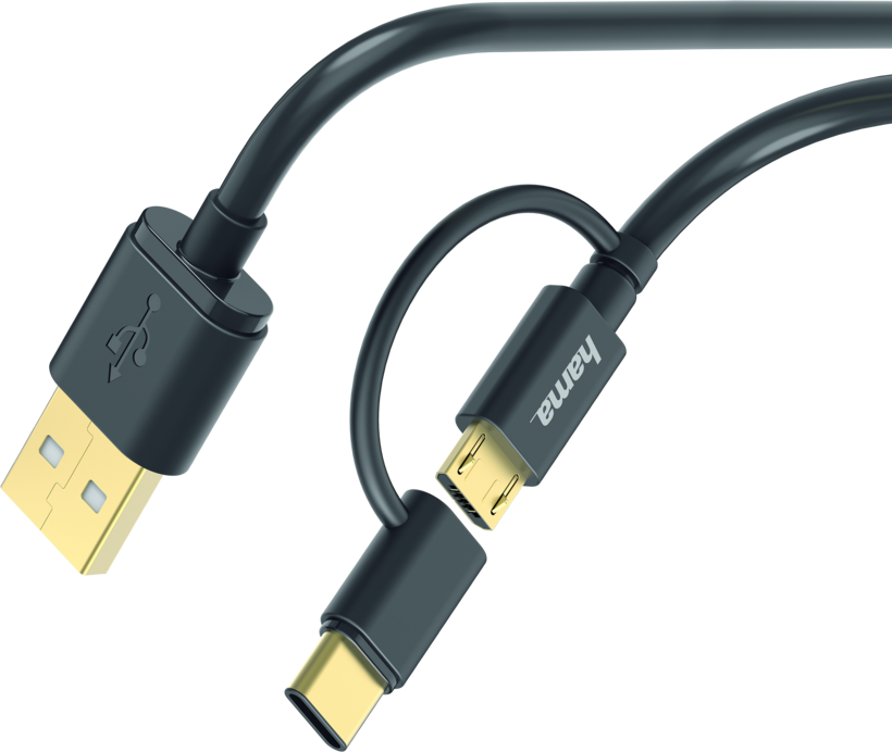 Cable USB 2.0 A/m-Micro B+C/m 1m