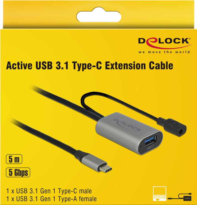 Rallonge active Delock USB type C-A, 5 m