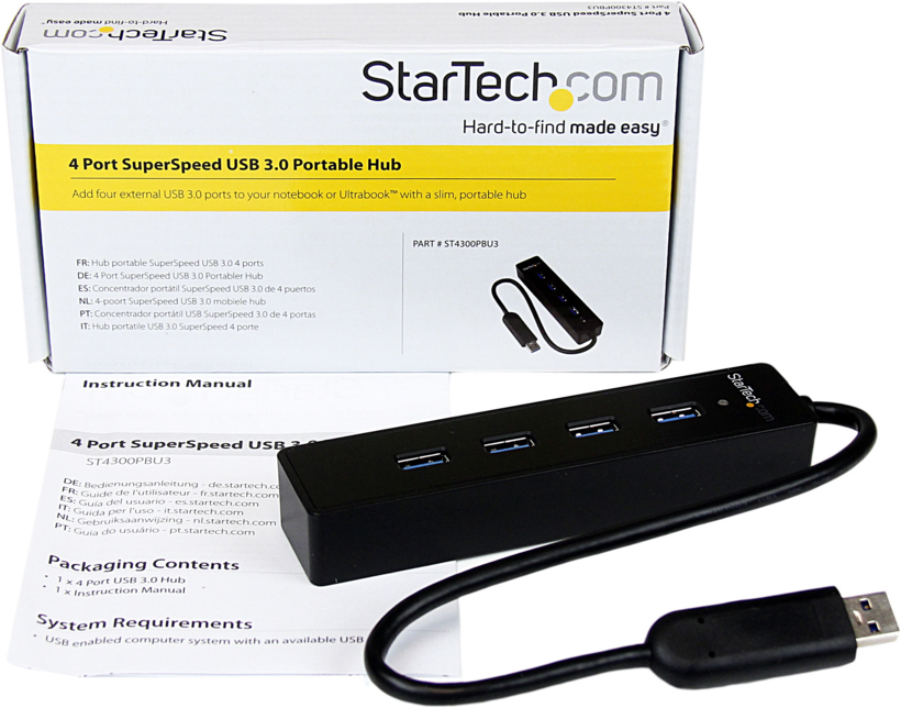 StarTech USB 3.0 4 portos hub, fekete