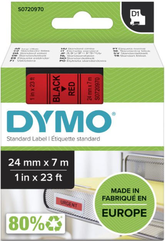 Dymo D1 Label Tape Black/Red 24mm