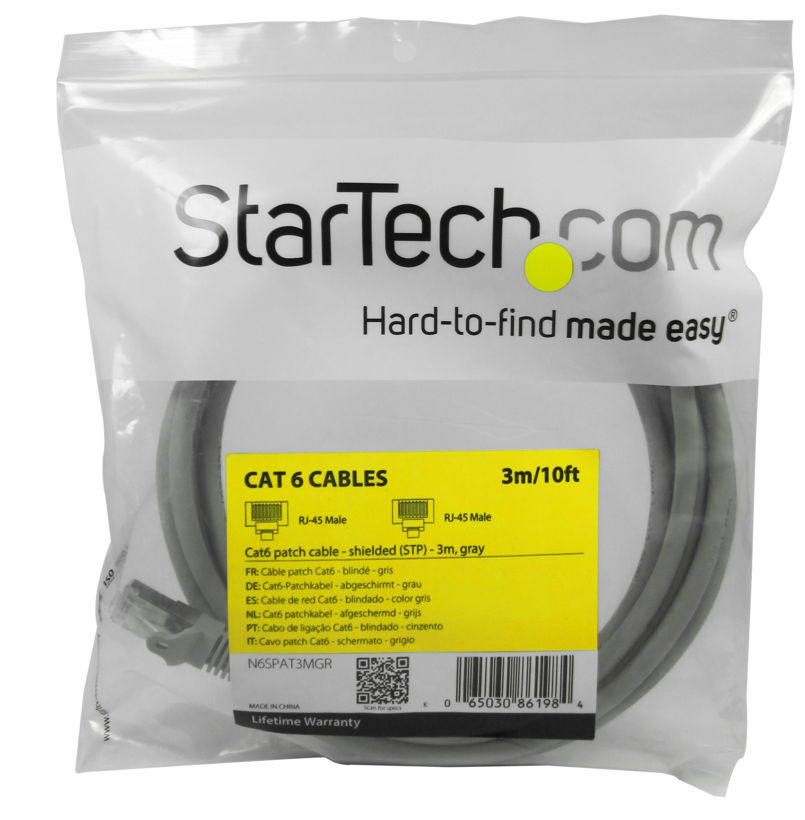 Cable patch RJ45 S/FTP Cat6 3 m, gris