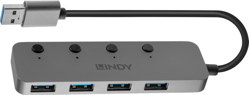 Hub USB LINDY 3.0 4ptos. negro+interrup.