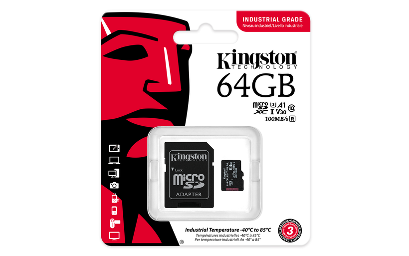 microSDXC industrielle Kingston 64Go+ad.