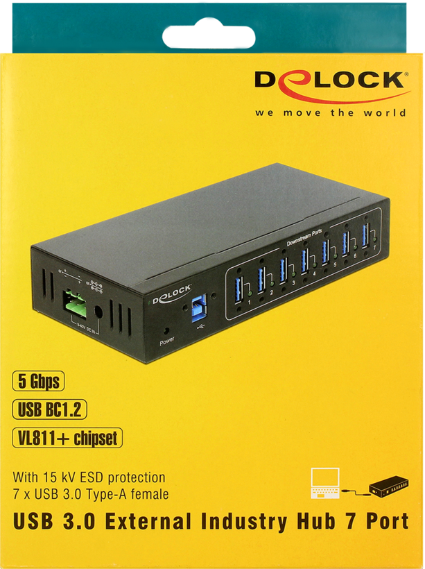 Delock USB Hub 3.0, průmyslový, 7port.