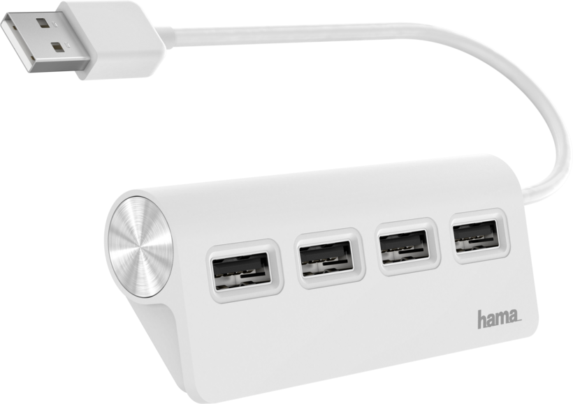 Hub USB 2.0 Hama 4 ports, blanc