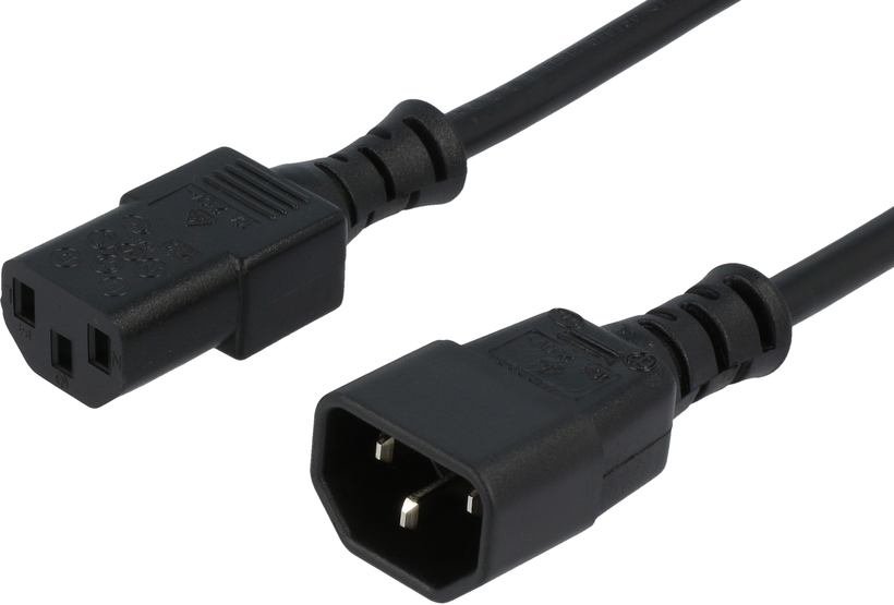 Câble alim, C13f.-C14 m., 1 m, noir