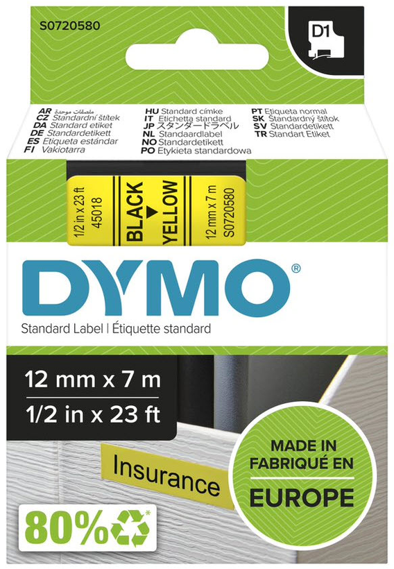 Cinta D1 Dymo LM 12 mm x 7 m amarillo