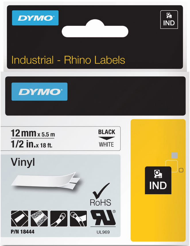 Dymo Taśma Vinyl Rhino, biała 12 mm