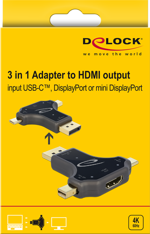 Delock DP/Mini DP/USB C - HDMI Adapter