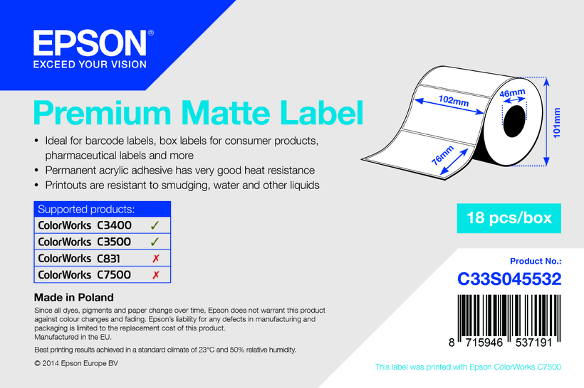 Epson Labels Normal Paper 102x76mm