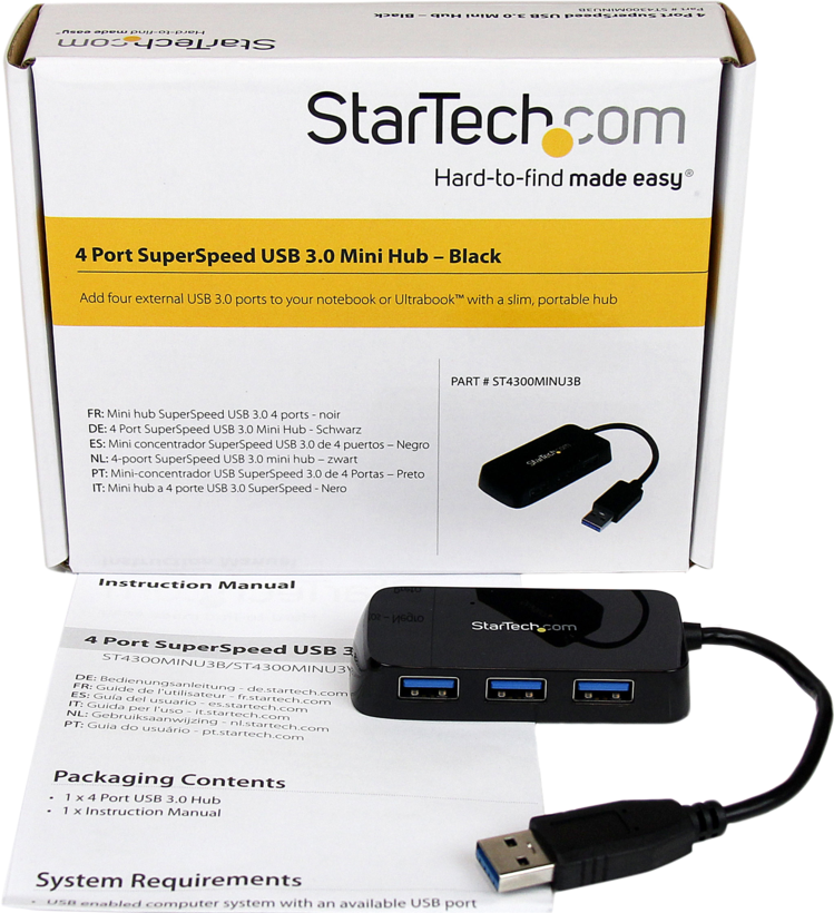 StarTech USB Hub 3.0 Mini 4-Port Black
