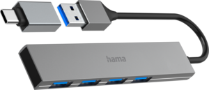 Hub USB 3.0 Hama 4 ports, gris