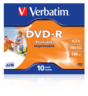 Widok produktu Verbatim DVD-R 4,7GB 16x Inkjet JC(10) w pomniejszeniu