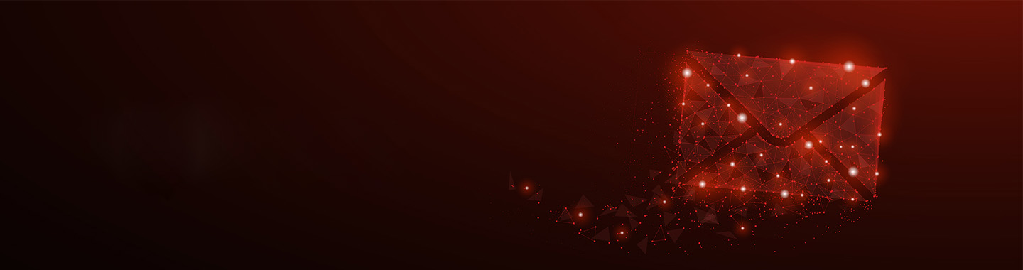 Nospamproxy lifestyle image with a red background and a glowing envelope.